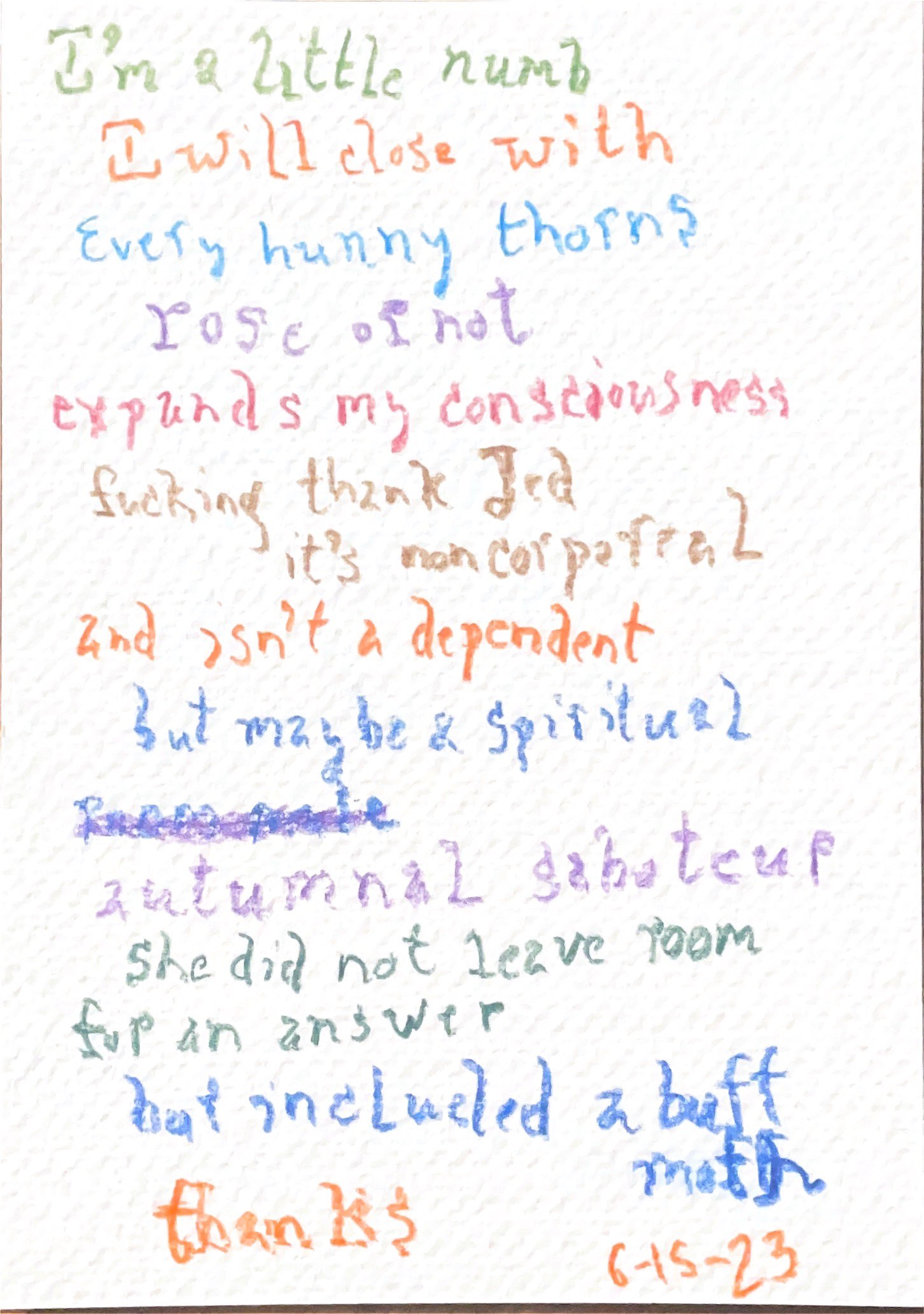 Handwritten postcard poem by edmund berrigan